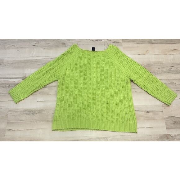 Ashley Stewart Women 22 24 Sweater Knit Wide Neck Line Long Sleeve Lime Green - Picture 2 of 5
